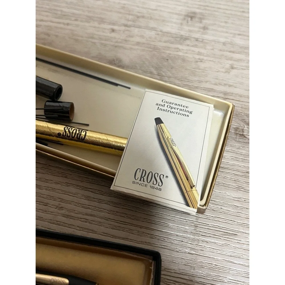 Cross Classic Black Pen and Pencil Set Matte Gold Trim Vintage with Box Refills‎